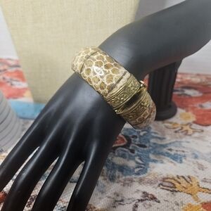 Vintage Brass Chunky Animal Print Bangle Bracelet